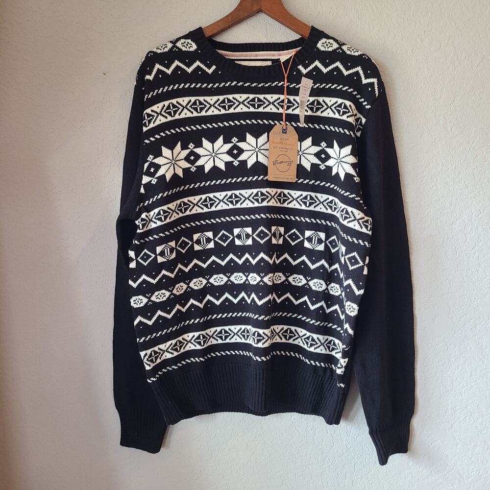 Weatherproof Vintage Mens Fair Isle Snowflake No Pullover Sweater‎ Black Size L